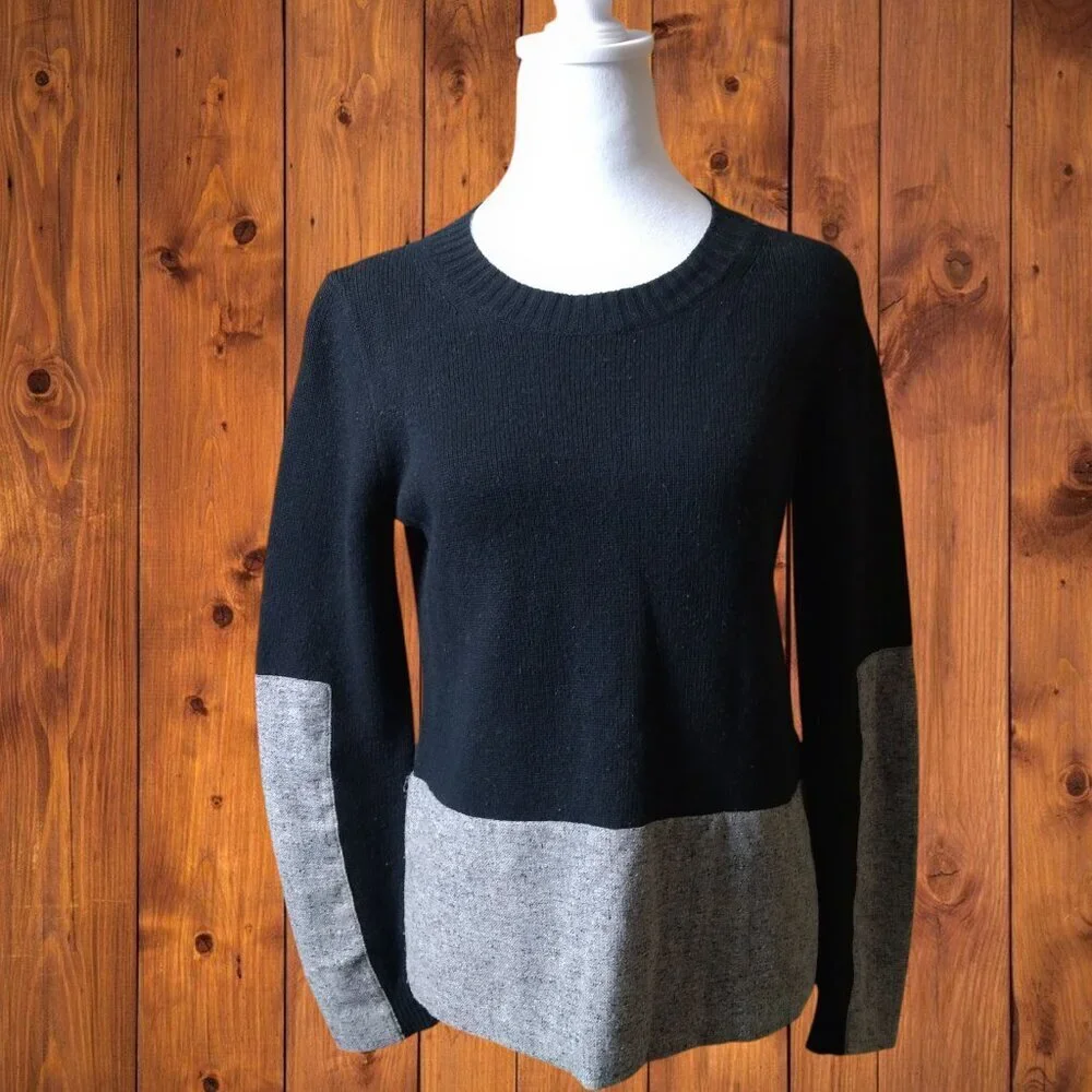 J.Crew With Cashmere Wool Blend Women's XS Black/Gray Pullover Sweater Two Tone